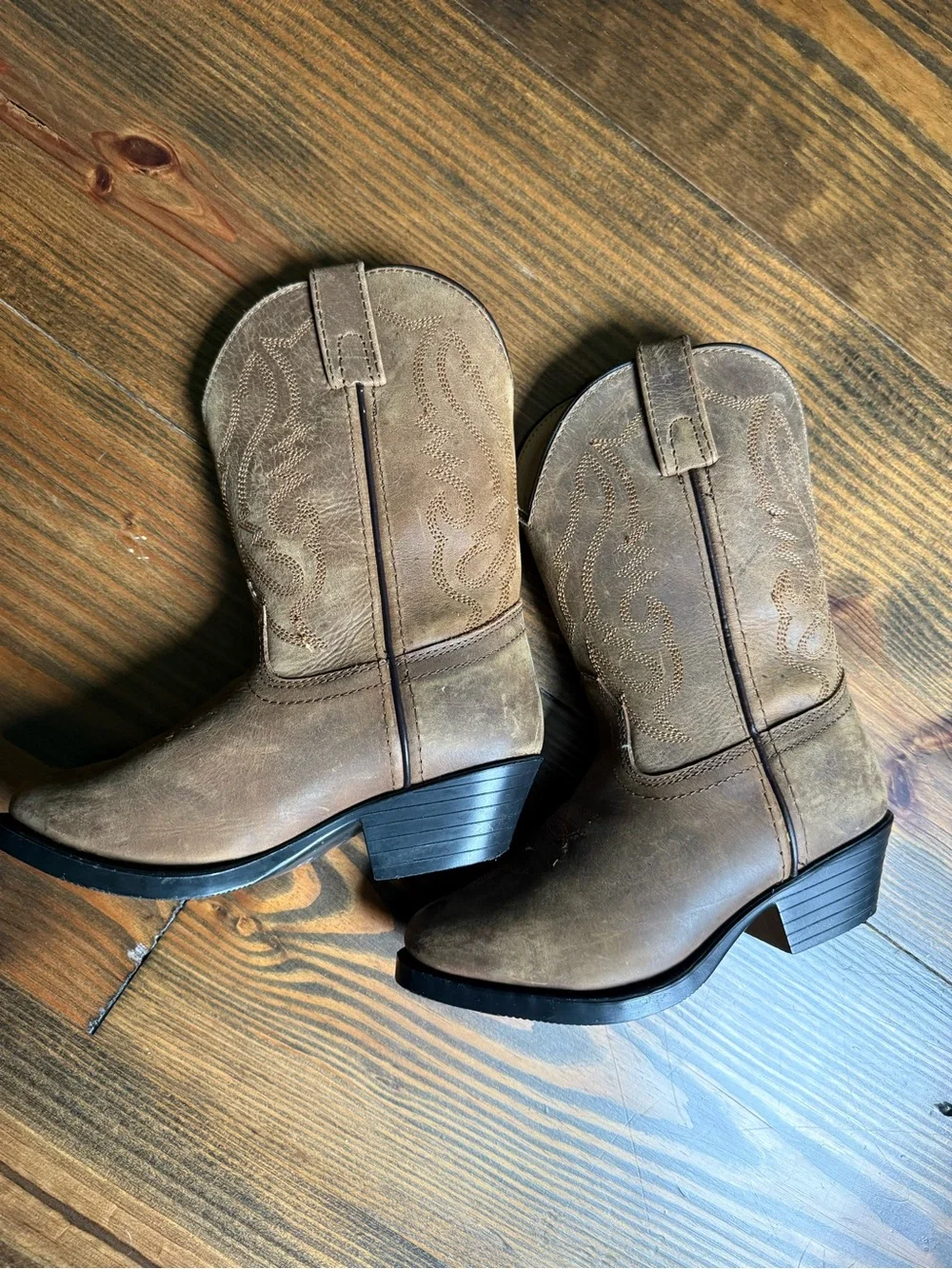 Brown Kids Western Cowboy Boots with Embroidered Shaft